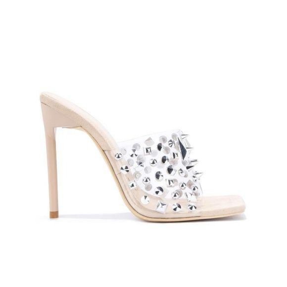 !! NEW !! Clear Studded Mules in Black - Picture 3 of 4